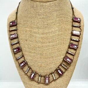 LALY COHEN Artisan Copper Necklace Glass Crystal Ladder Lattice Israeli Design